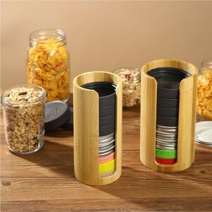 Bamboo Lid Holder with Black and Multicolor Lids